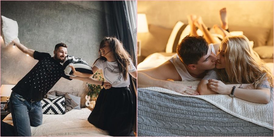 Подеритесь подушками при фотографе