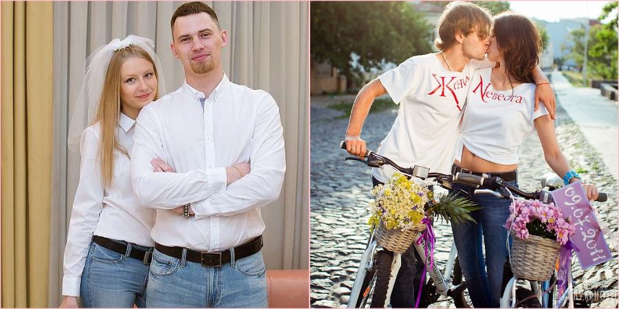 Жених и невеста в одном стиле на празднике 